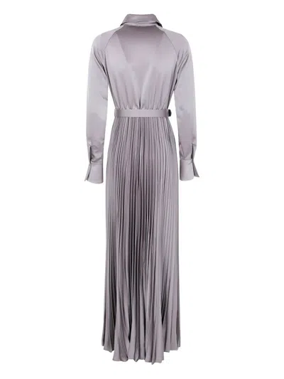 Self-portrait Pleated Shirt Maxi Dress In Gray
