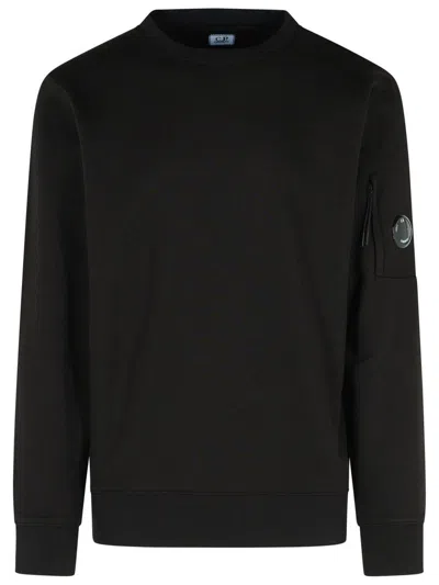 C.p. Company Cp Company Diagonal Raised Fleece Crew Neck Lens Sweatshirt In Black