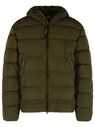 C.p. Company Quilted Green Polyamide Down Jacket With Integrated Sunglasses In Green