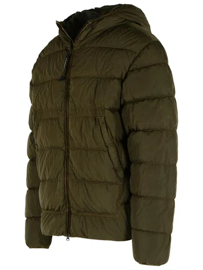 C.p. Company Quilted Green Polyamide Down Jacket With Integrated Sunglasses In Green