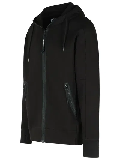 C.p. Company Sweatshirts Hooded Open In Diagonal Raised Fleece Clothing In Black