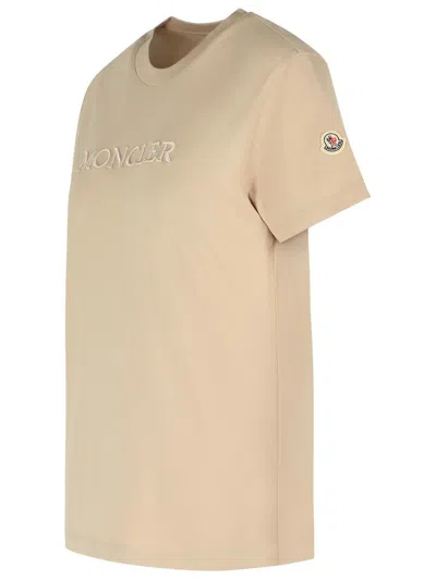 Moncler Ribbed Neutrals Cotton T-shirt With Embossed Logo Details In Neutral