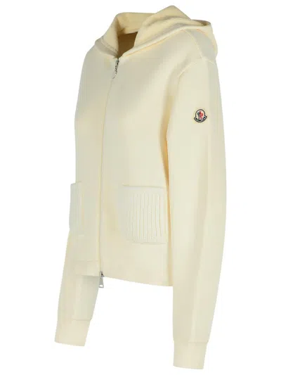Moncler Cream Cotton Blend Hooded Sweatshirt With Zip