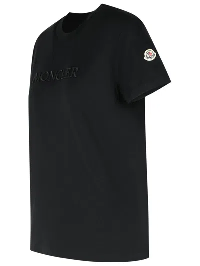 Moncler Black T-shirt With Embroidered Logo On The Front And Logo Patch On The Sleeve In Cotton Woma In Black
