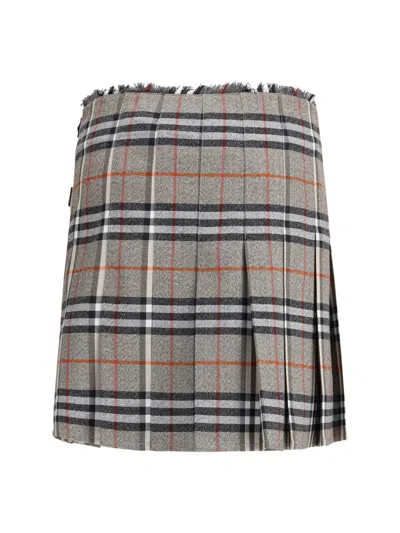 Burberry Womens Check-print Pleated Wool Mini Skirt Crater Dk Charcoal C In Multi
