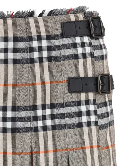 Burberry Womens Check-print Pleated Wool Mini Skirt Crater Dk Charcoal C In Multi