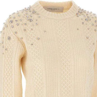 Golden Goose Sweater With Crystals In Neutral