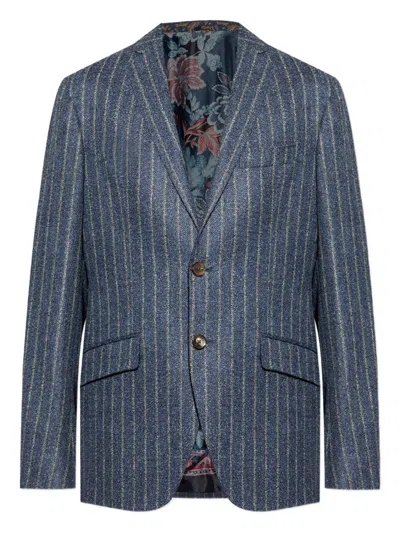 Etro Classic Pinstripe Blazer In Tailored Style In Blue