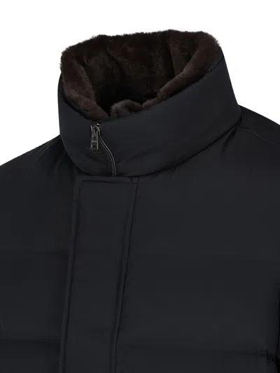 Herno Short Down Jacket With Detachable Fur Insert In Black