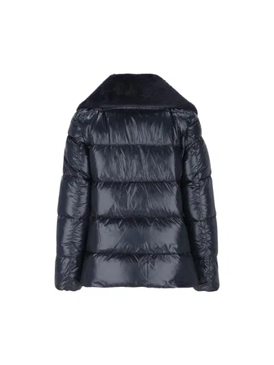 Herno Faux Fur And Quilted Nylon Down Bomber Jacket In Blue