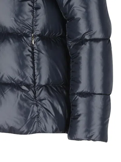 Herno Faux Fur And Quilted Nylon Down Bomber Jacket In Blue