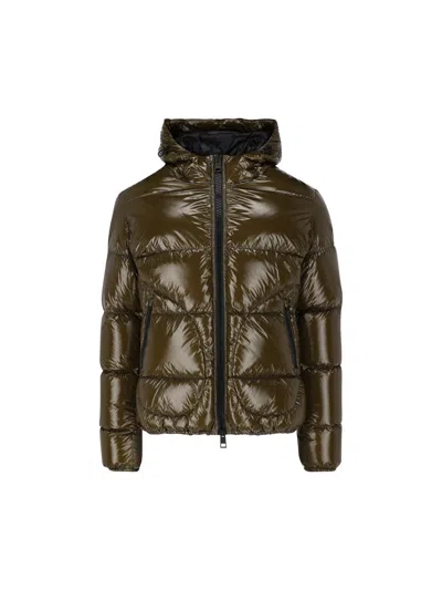 Herno Quilted Hooded Jacket Shiny Finish In Brown