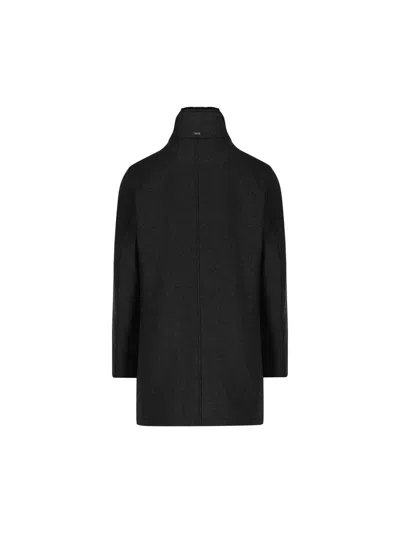 Herno Antracite Coat With Zip And Buttons Closure In Black