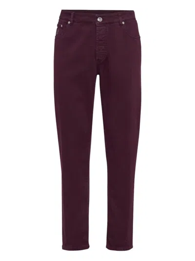 Brunello Cucinelli Cotton Trousers With Front And Back Pockets In Purple