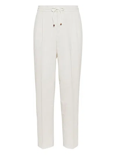 Brunello Cucinelli Men White Linen And Cotton Leisure Fit Trousers