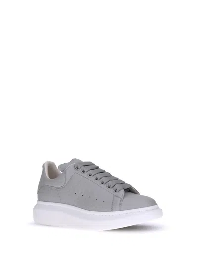 Alexander Mcqueen Leather Platform Sneakers Added Height In Gray