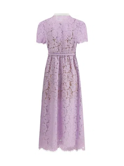 Self-portrait Lace Buttoned Cotton Blend Midi Dress In Purple