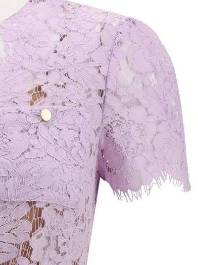 Self-portrait Lace Buttoned Cotton Blend Midi Dress In Purple