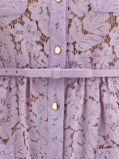 Self-portrait Lace Buttoned Cotton Blend Midi Dress In Purple