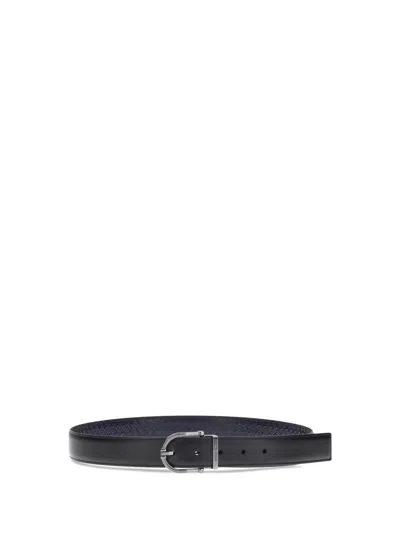 Ferragamo Black Belt With Gancini Buckle In Leather Man In Black