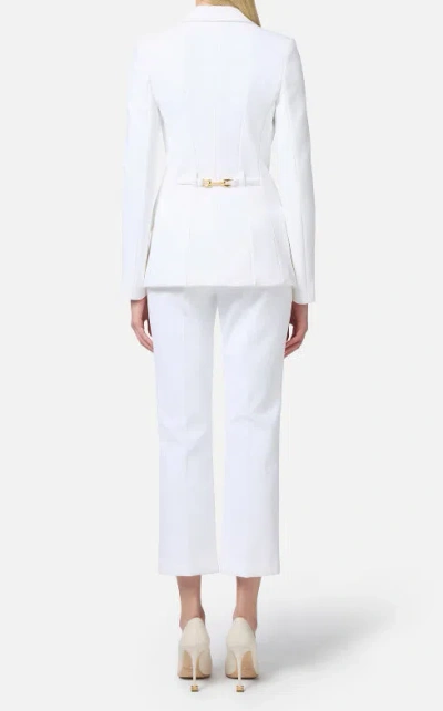 Elisabetta Franchi Cropped White Suit With Classic Blazer And Jewel Button In White