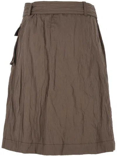 Ferragamo Black Self-tied Wrap Midi Skirt In Brown