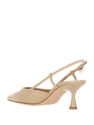 Gianvito Rossi Light Beige Leather Kitten Heels In Gold