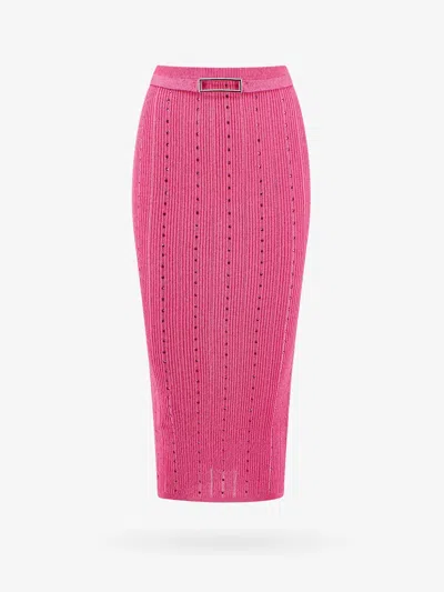 Alessandra Rich Women Ribbed Skirt With All-over Rhinestone Detail In Pink