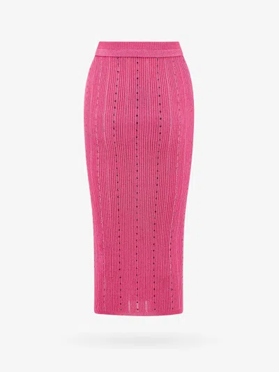 Alessandra Rich Women Ribbed Skirt With All-over Rhinestone Detail In Pink