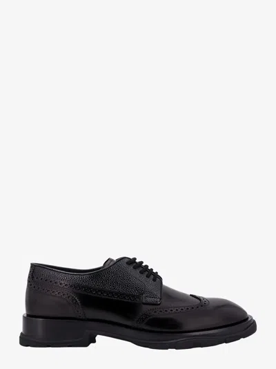 Alexander Mcqueen Black Lace-up Shoes With Quarter-brogue Detail In Leather Man In Black