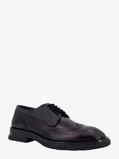 Alexander Mcqueen Black Lace-up Shoes With Quarter-brogue Detail In Leather Man In Black