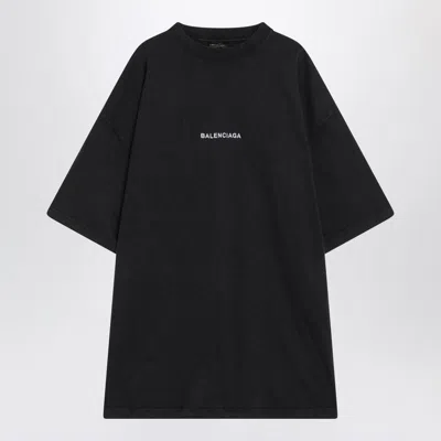 Balenciaga Men Black Crewneck T-shirt With Logo Lettering On The Front And Logo Patch On The Sleeve  In Multi