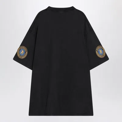 Balenciaga Men Black Crewneck T-shirt With Logo Lettering On The Front And Logo Patch On The Sleeve  In Multi