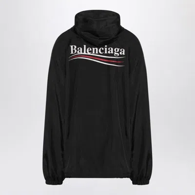 Balenciaga Polyester Jacket With Elastic Cuffs And Hooded Design In Black