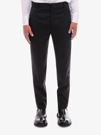 Alexander Mcqueen Men Wool Tuxedo Trouser With Satin Details In Black