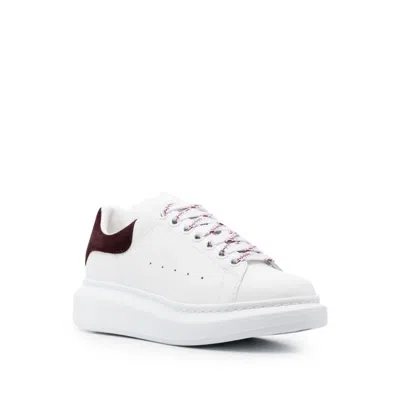 Alexander Mcqueen White Leather Sneakers With Chocolate Leather Heel In White