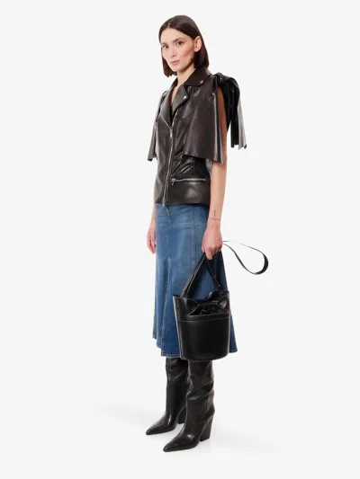 Alexander Mcqueen Women Sleeveless Leather Jacket With Knotted Drapery In Black