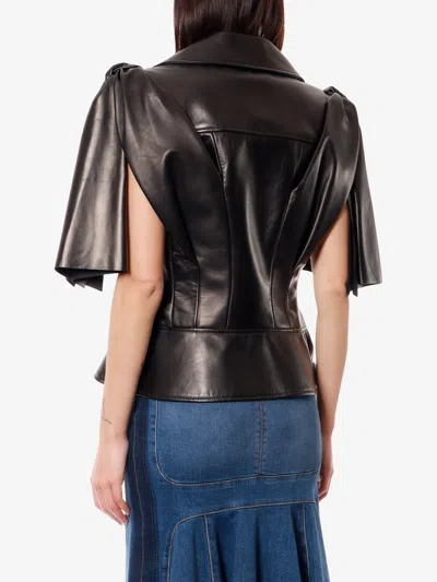 Alexander Mcqueen Women Sleeveless Leather Jacket With Knotted Drapery In Black