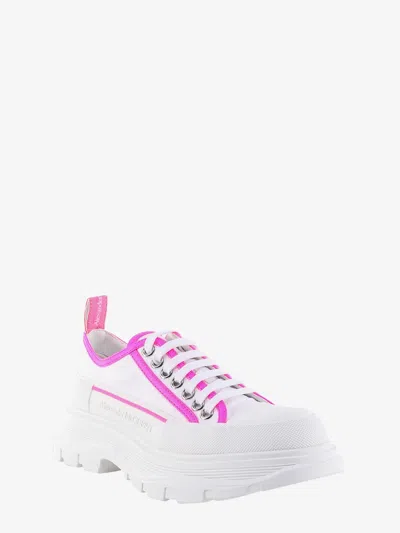 Alexander Mcqueen Women Tread Slick Canvas Sneakers With Fluo Leather Sneakers In White