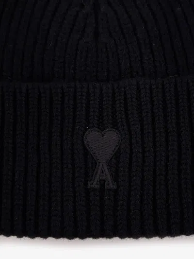 Ami Alexandre Mattiussi Ami Paris Ami De Coeur Black Wool Hat Men In Black
