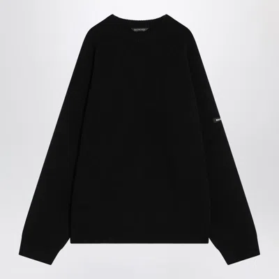 Balenciaga Oversize Double Face Wool Blend Crewneck Sweater In Black