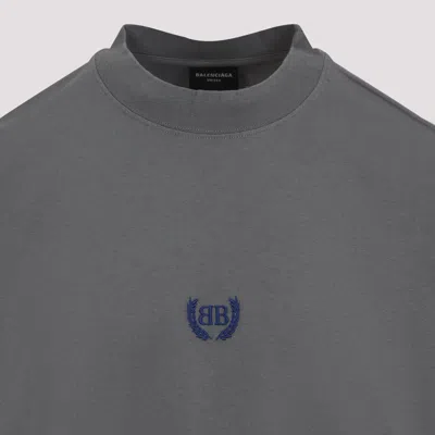 Balenciaga Men Grey Crewneck T-shirt With Logo Embroidery On The Front In Cotton Man