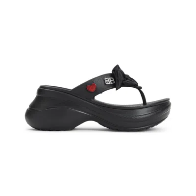 Balenciaga Rubber Sandals With Playful Heart Embellishments In Black