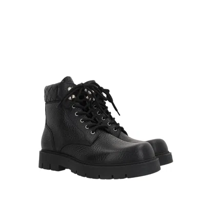 Bottega Veneta Black Grained Calf Leather Haddock Lace Up Ankle Boots