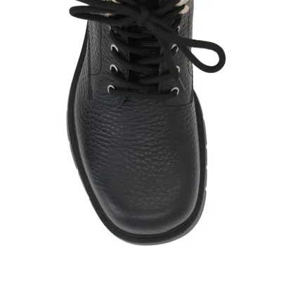 Bottega Veneta Black Grained Calf Leather Haddock Lace Up Ankle Boots