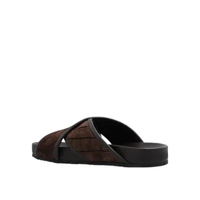 Bottega Veneta Tarik Intrecciato Suede Leather Slides In Brown