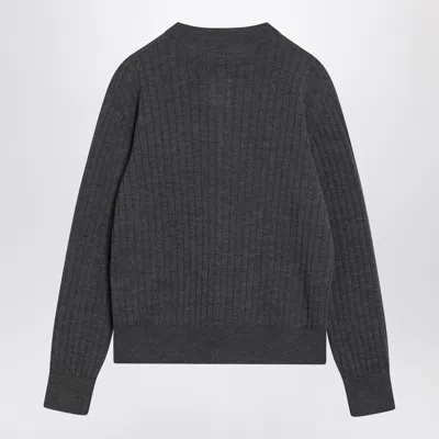 Bottega Veneta Women Grey Ribbed Wool Cardigan In Green