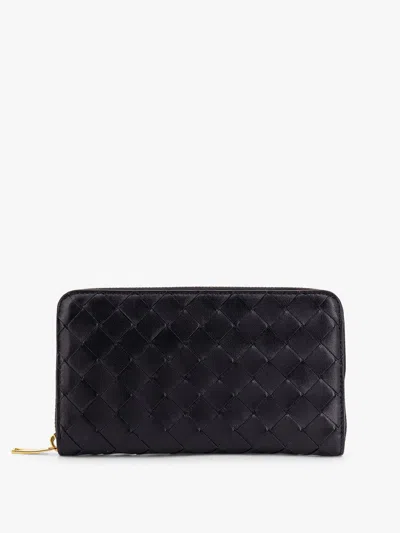 Bottega Veneta Women Leather Wallet With Intrecciato Motif In Black