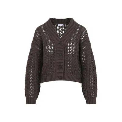 Brunello Cucinelli Cropped Open-knit Cardigan With Deep V-neckline