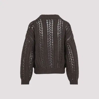 Brunello Cucinelli Cropped Open-knit Cardigan With Deep V-neckline